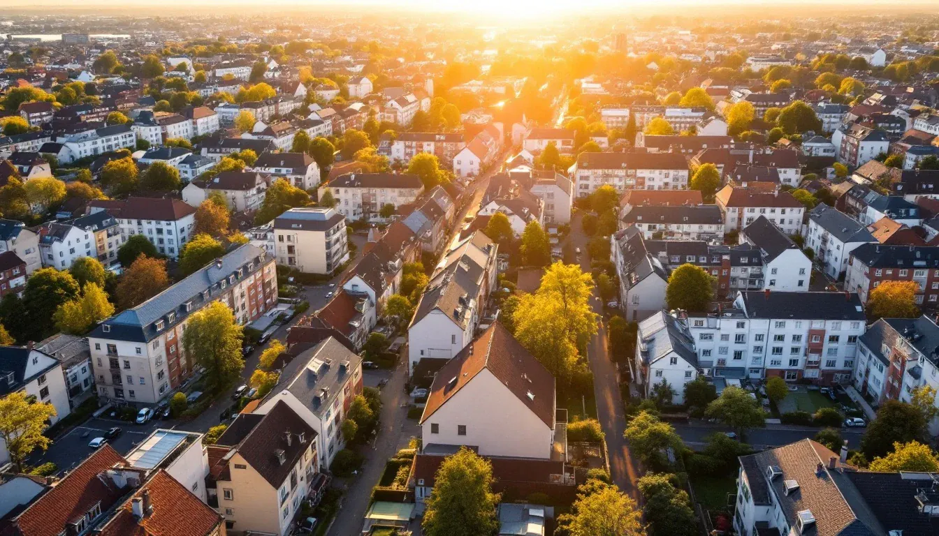 Dichtes Wohnviertel aus der Vogelperspektive als Sinnbild fuer die Datenerhebung des Zensus